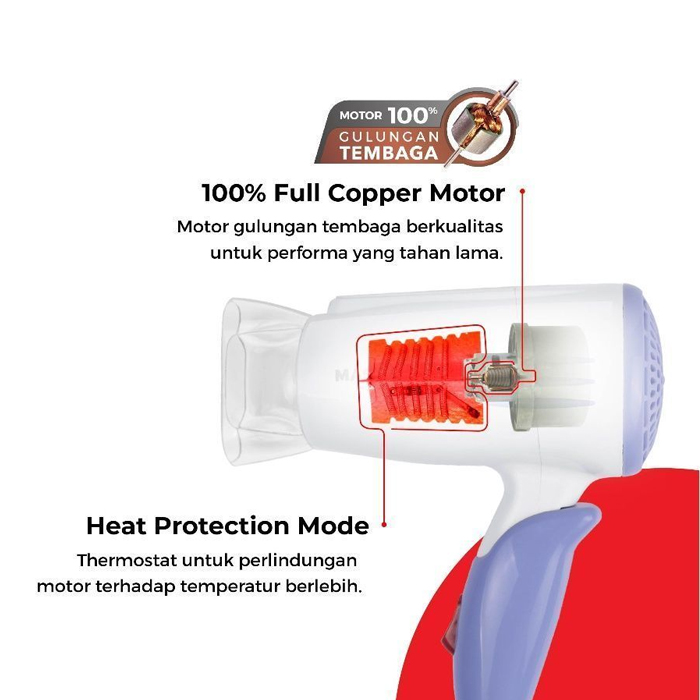 Maspion Hair Dryer Lipat 400 Watt - MHD104WP Biru